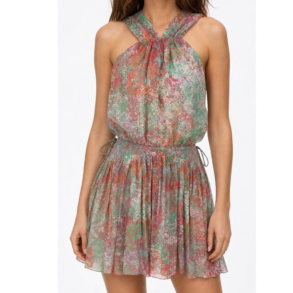 Joie Thya Silk Floral Halter Smocked Waist Mini Dress Womens Large NWT $398